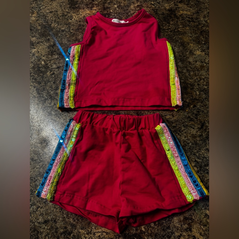 Girls' pink Sequin-Trim Tank & Shorts Set
